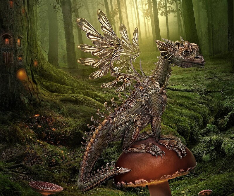 Mechanical Dragon on Mushroom