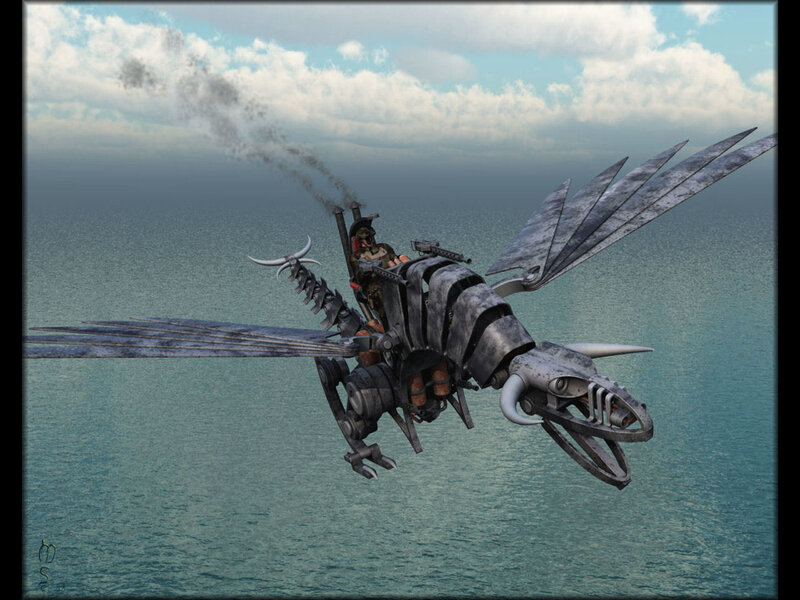 Mechanical dragon over the sea