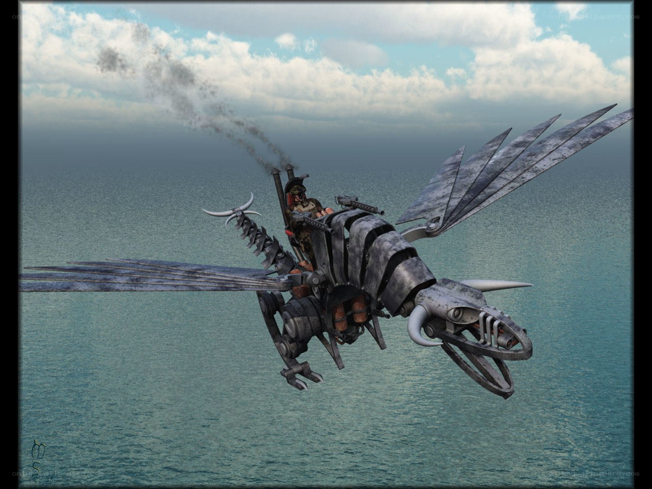 Mechanical dragon over the sea