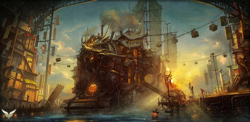 Mechanical Dragon Ship — Gold