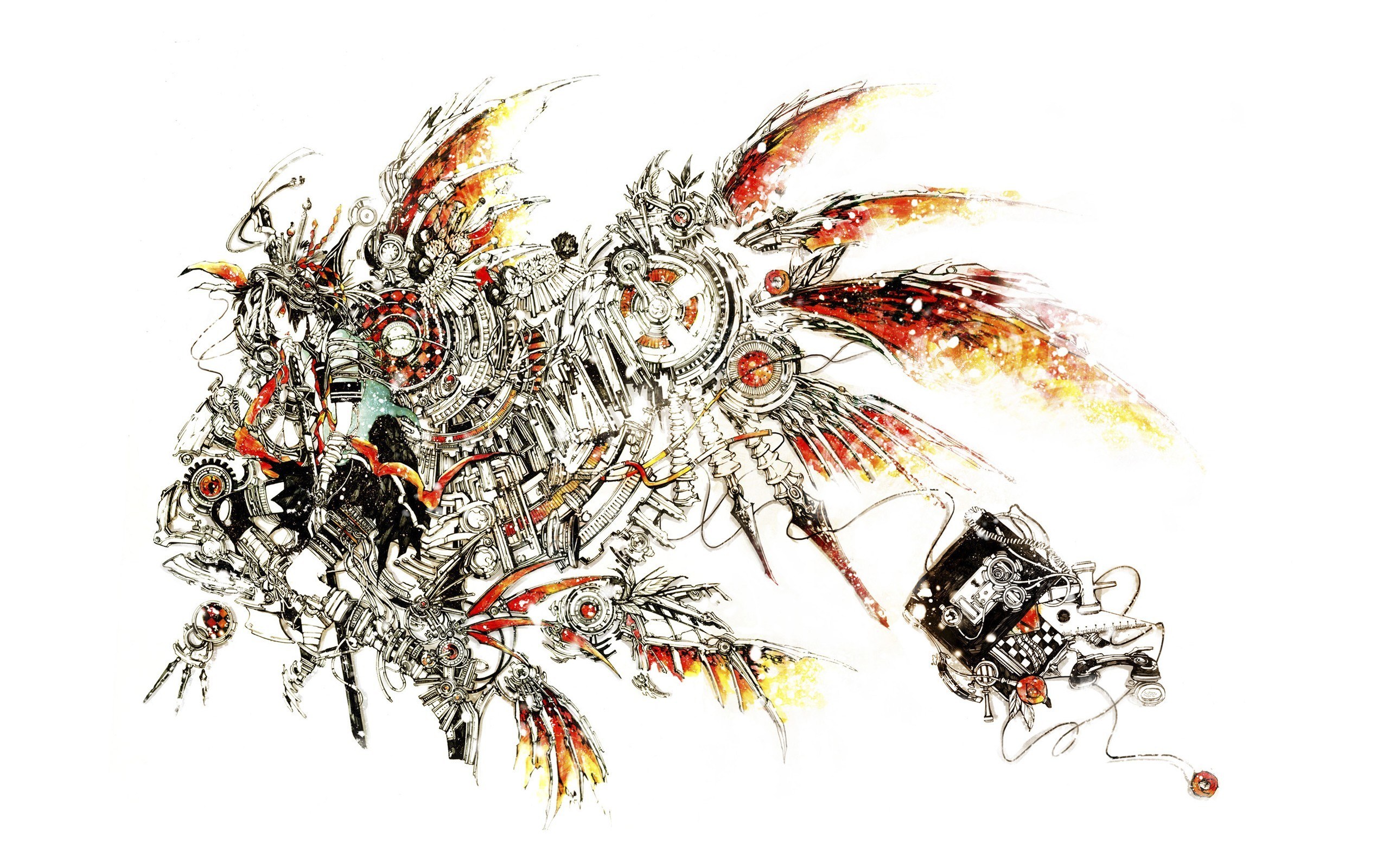 mechanical dragon with fiery wings
