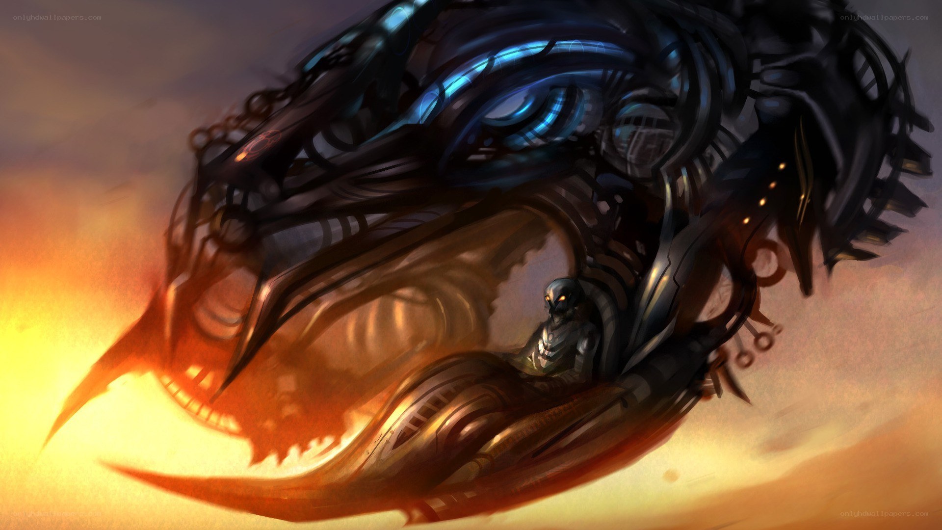 mechanical dragon with rider