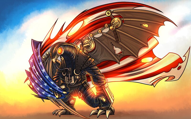 Mechanical Dragon with Wings — Red, Dramatic