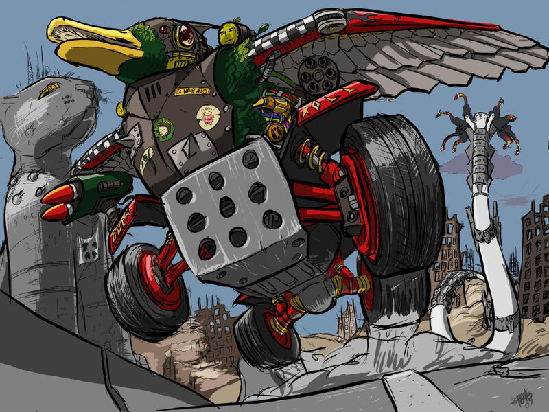 mechanical duck robot in city
