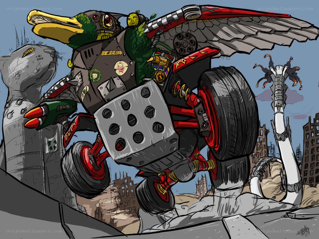 mechanical duck robot in city