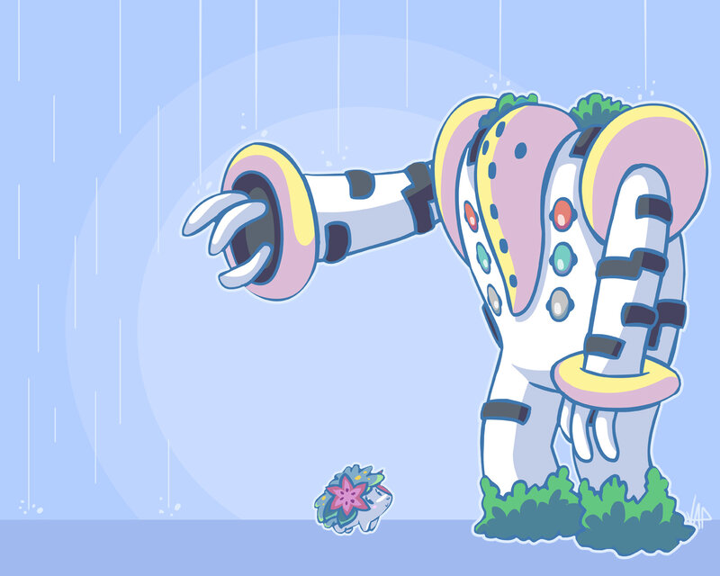 Mechanical elephant in the rain