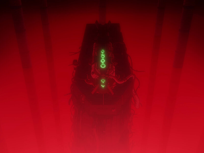 mechanical entity in red mist