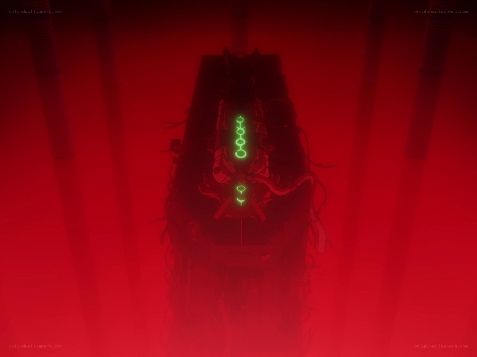 mechanical entity in red mist