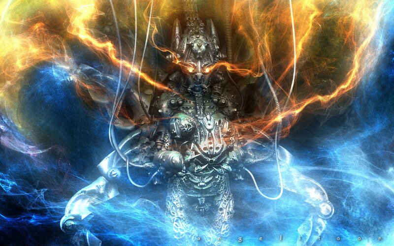 mechanical entity with energy aura