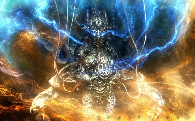 Mechanical Entity with Lightning — Blue