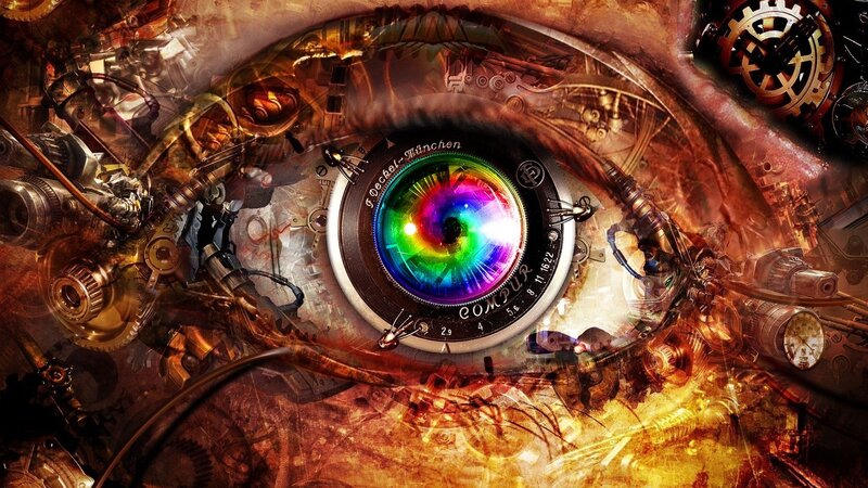 Mechanical Eye — Brown, Dramatic, Digital Art, Gears, Camera Lens