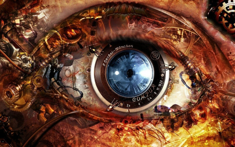 Mechanical Eye — Brown, Dramatic, Digital Art, Gears, Cogs, Camera Lens
