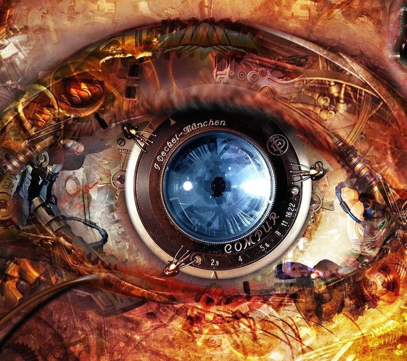 Mechanical Eye — Brown, Dramatic, Digital Art, Gears, Wires