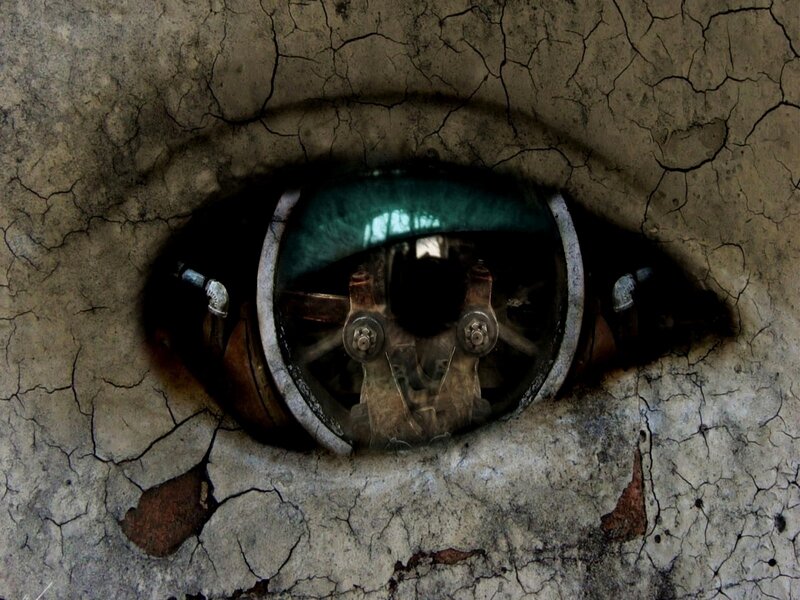 mechanical eye in cracked earth