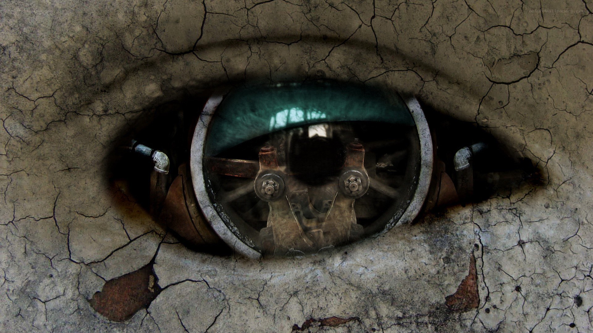 mechanical eye in cracked earth