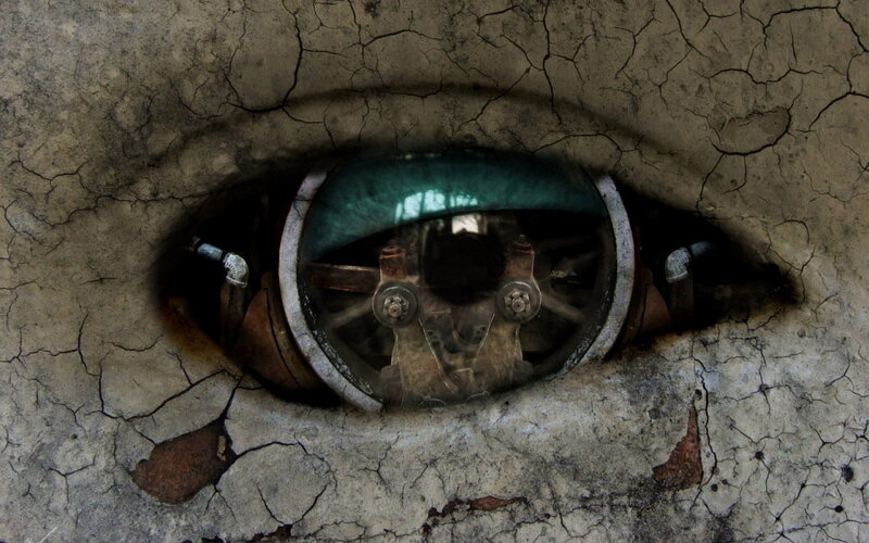mechanical eye in cracked earth