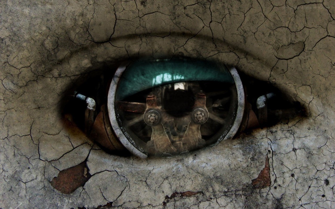 mechanical eye in cracked earth