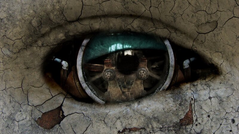 Mechanical Eye in Cracked Surface — Gray