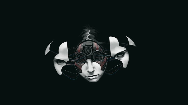 Mechanical Face Illustration — Black