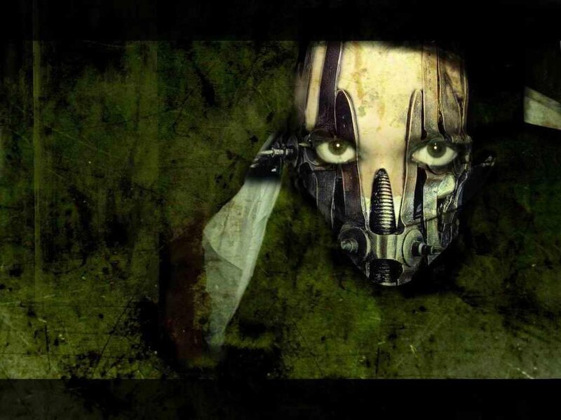 mechanical face in dark setting