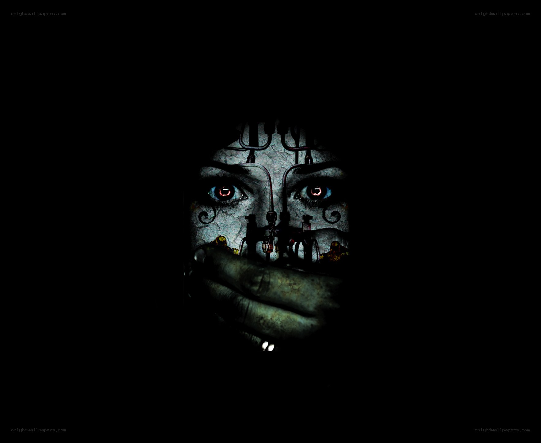 mechanical face with glowing eyes