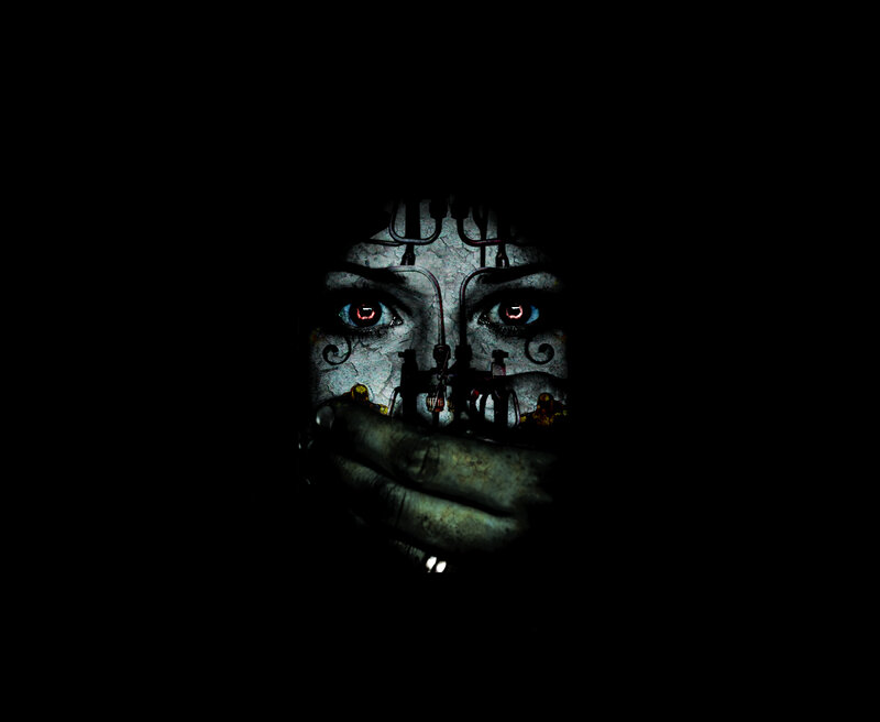 mechanical face with glowing eyes