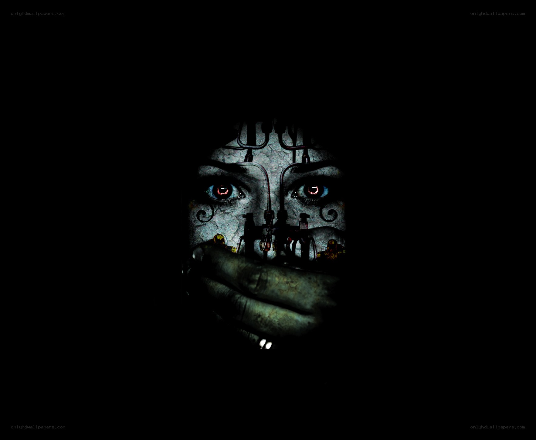 mechanical face with glowing eyes