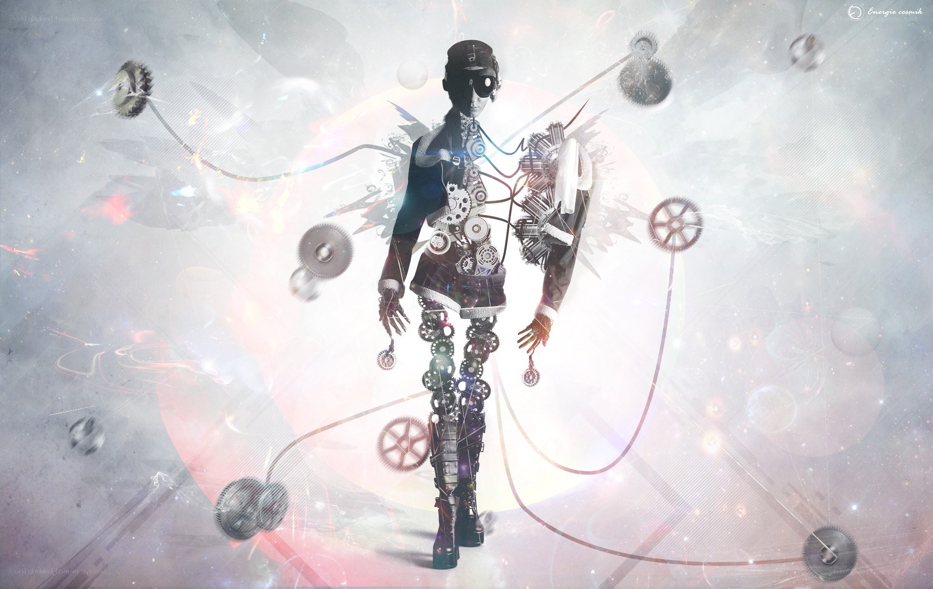 mechanical figure in cosmic space
