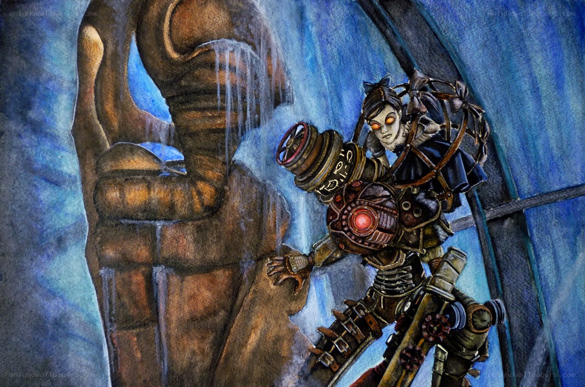 mechanical figure in icy cavern