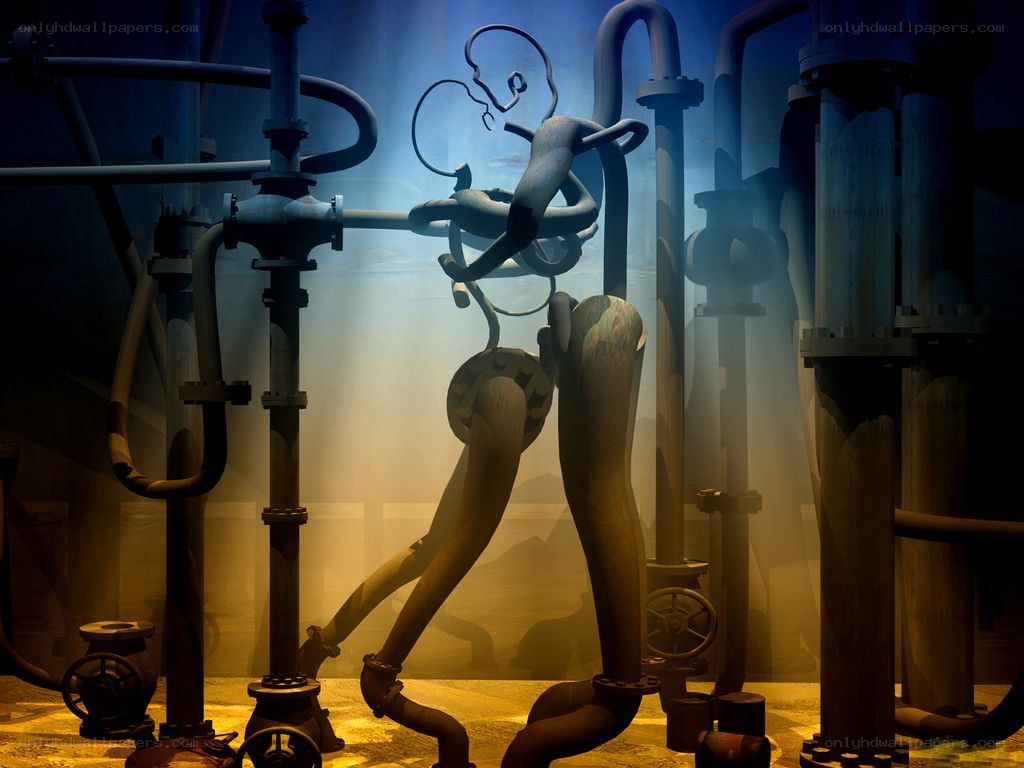 mechanical figure in industrial setting