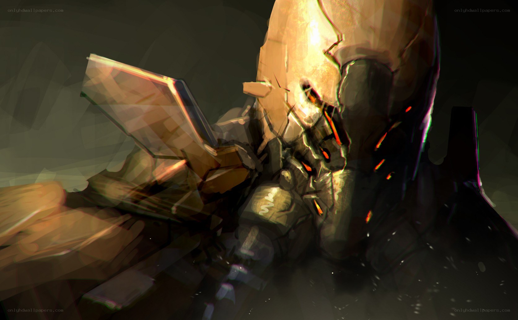 mechanical figure with glowing eyes