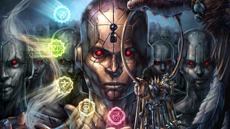 Mechanical Figures with Glowing Eyes