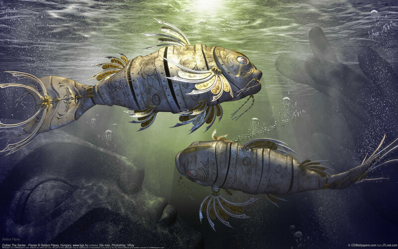 Mechanical Fish Underwater — Green, Dramatic
