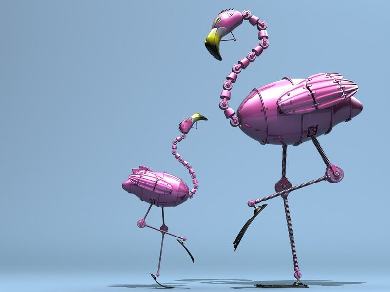 Mechanical Flamingos — Pink, Playful