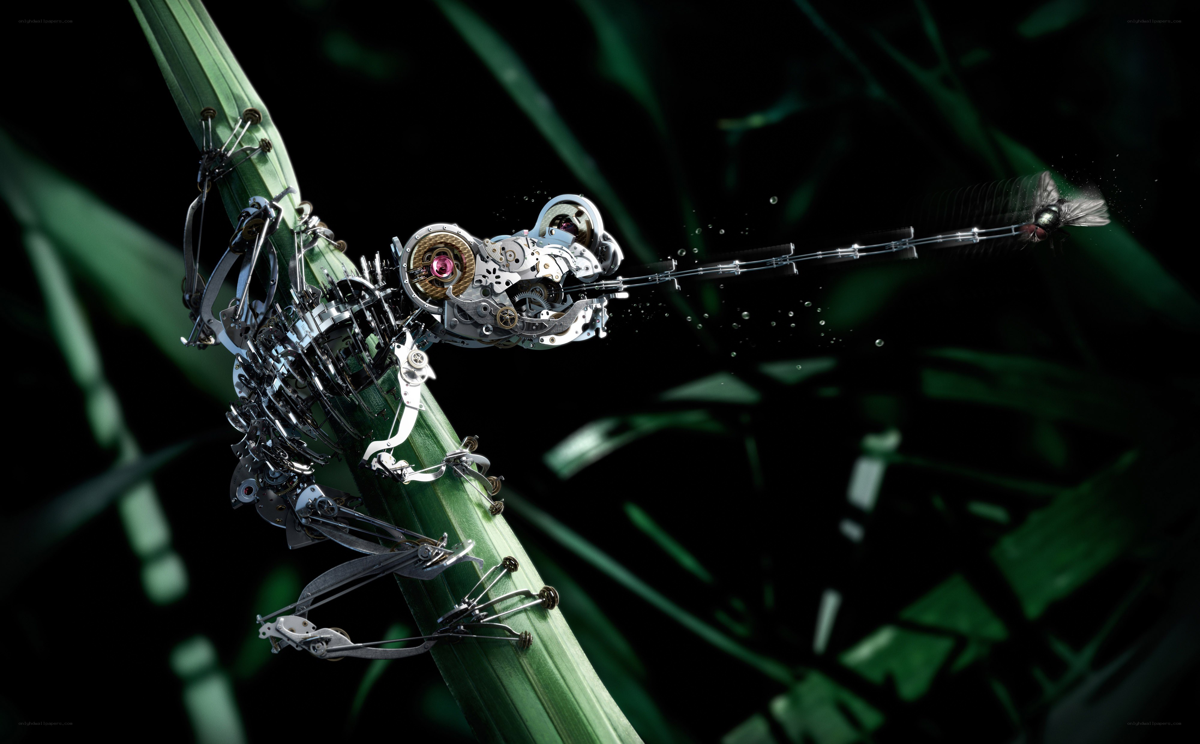 Mechanical frog catching fly