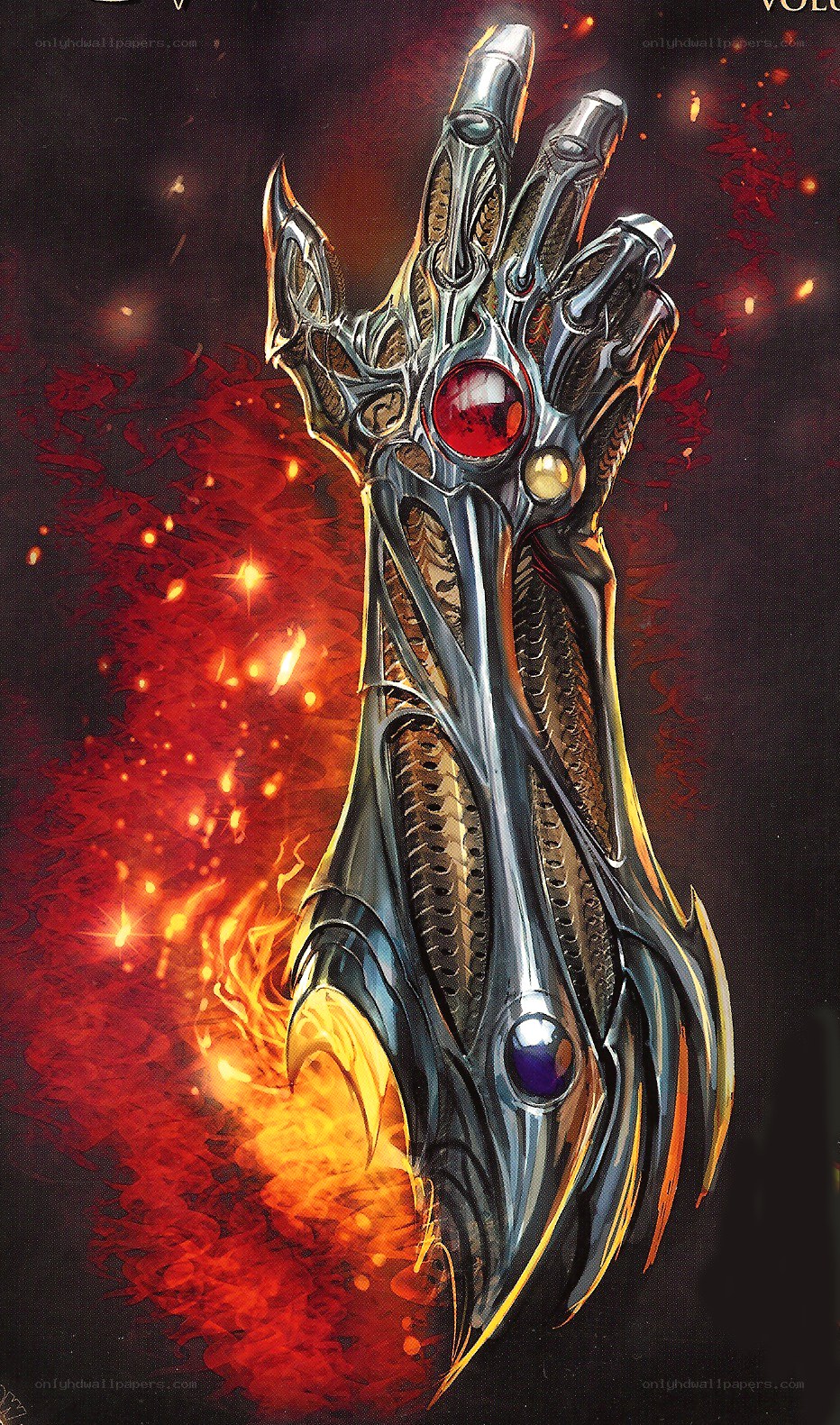 mechanical gauntlet with gems