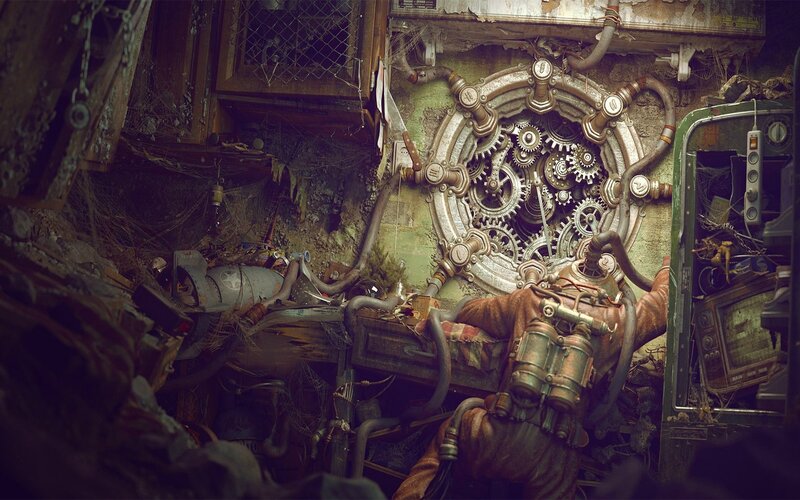 Mechanical Gear Assembly — Brown, Dystopian