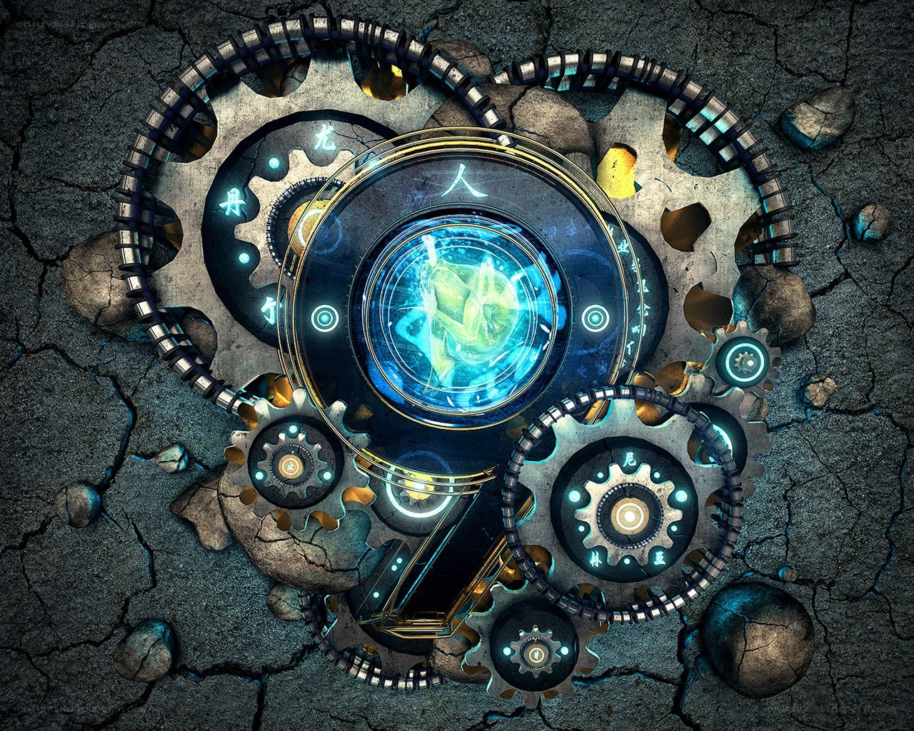 mechanical gears with glowing core