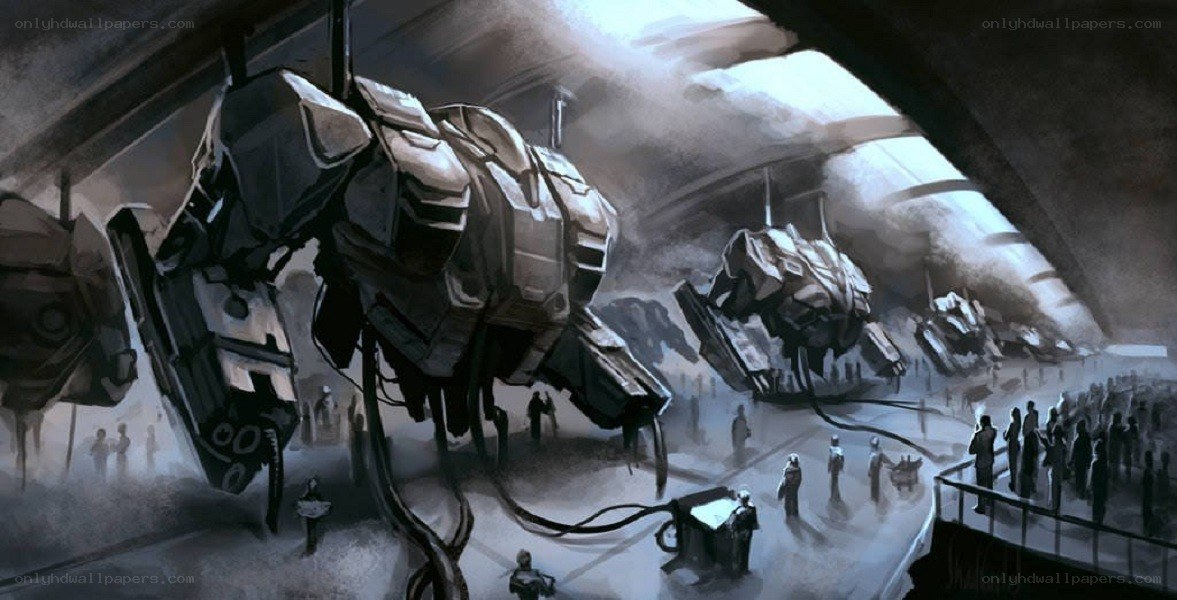Mechanical giants in a hangar