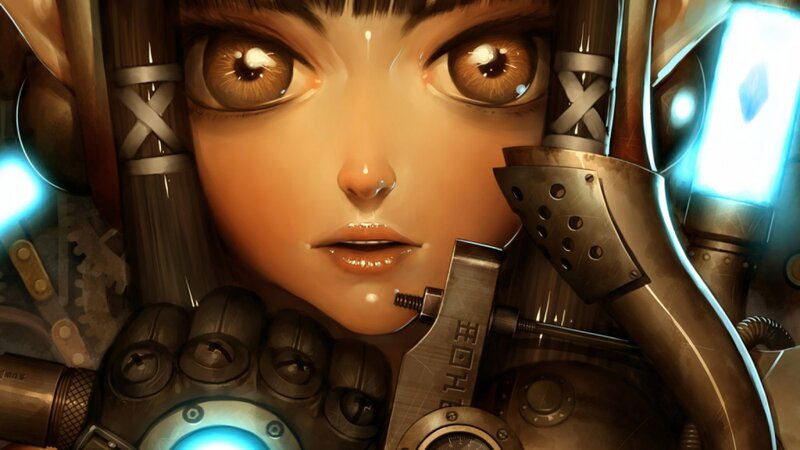 Mechanical Girl — Brown, Dramatic, Digital Art