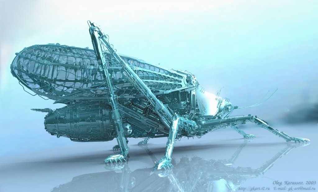 mechanical grasshopper sculpture