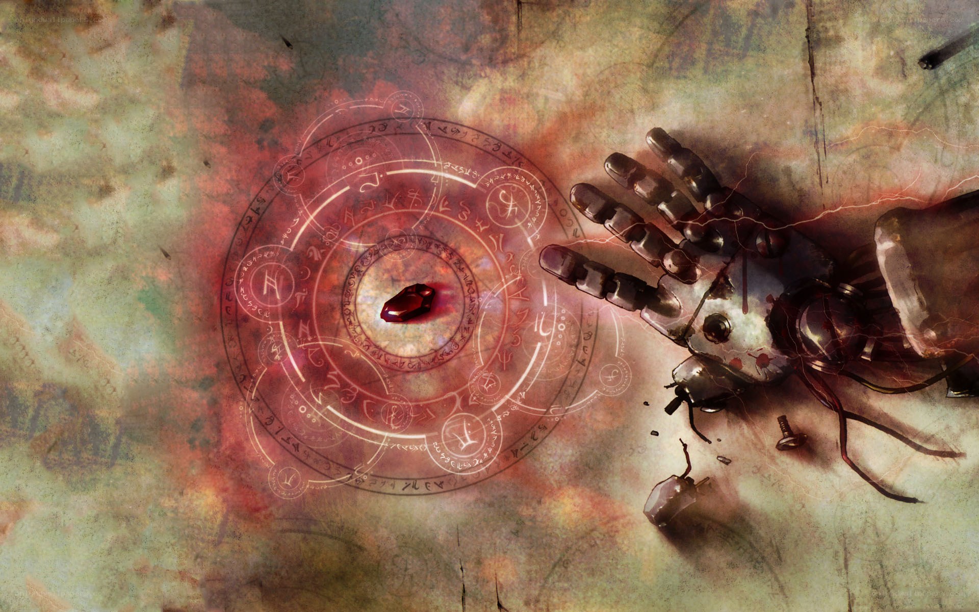 Mechanical hand and alchemical circle