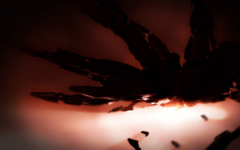 mechanical hand in red light