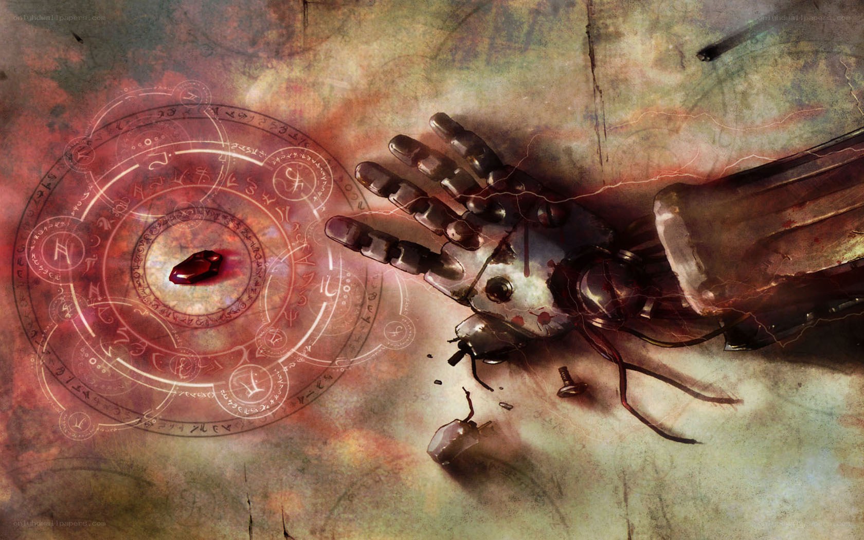 Mechanical hand with magical sigil