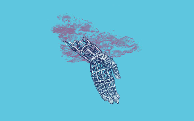 mechanical hand with smoke
