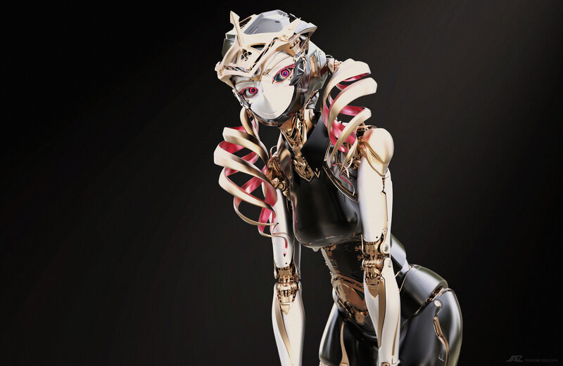 Mechanical Humanoid Figure — Black, Dramatic, 3d Render