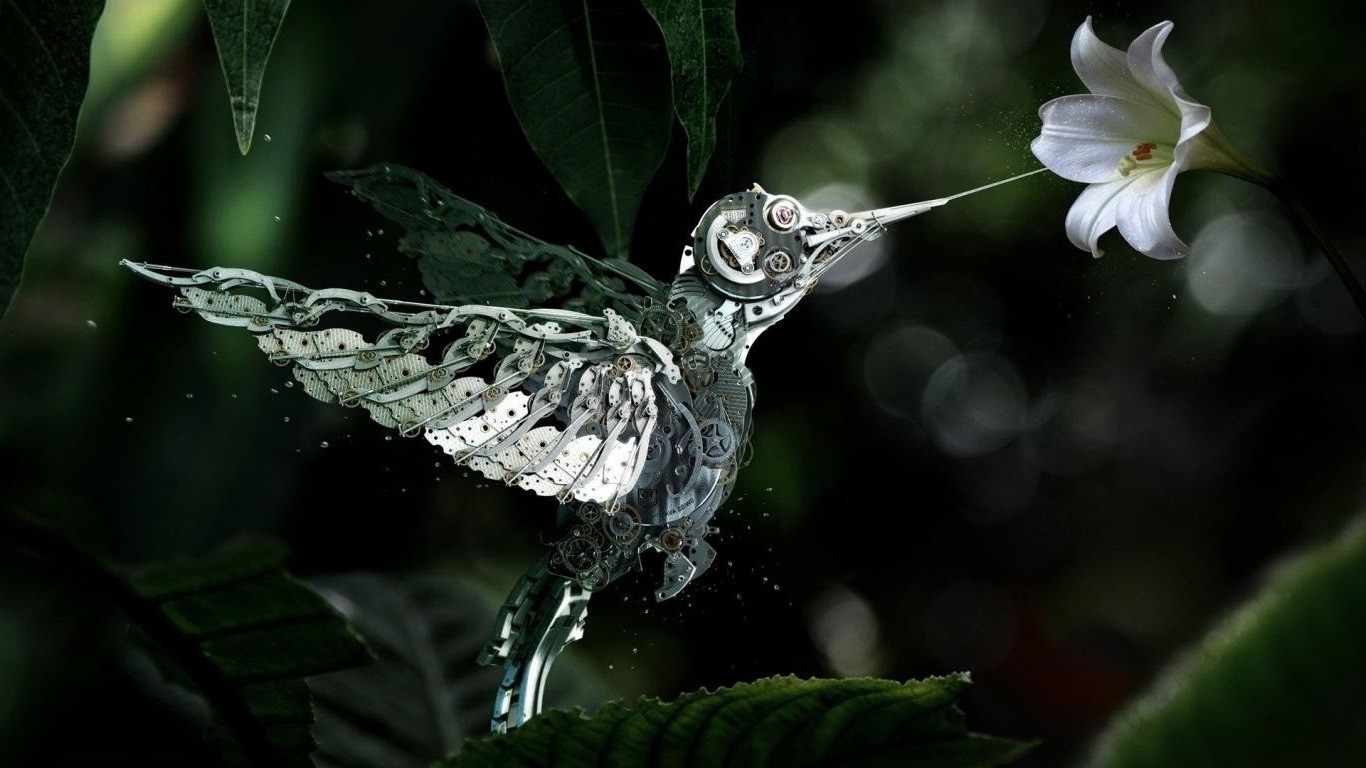 mechanical hummingbird feeding