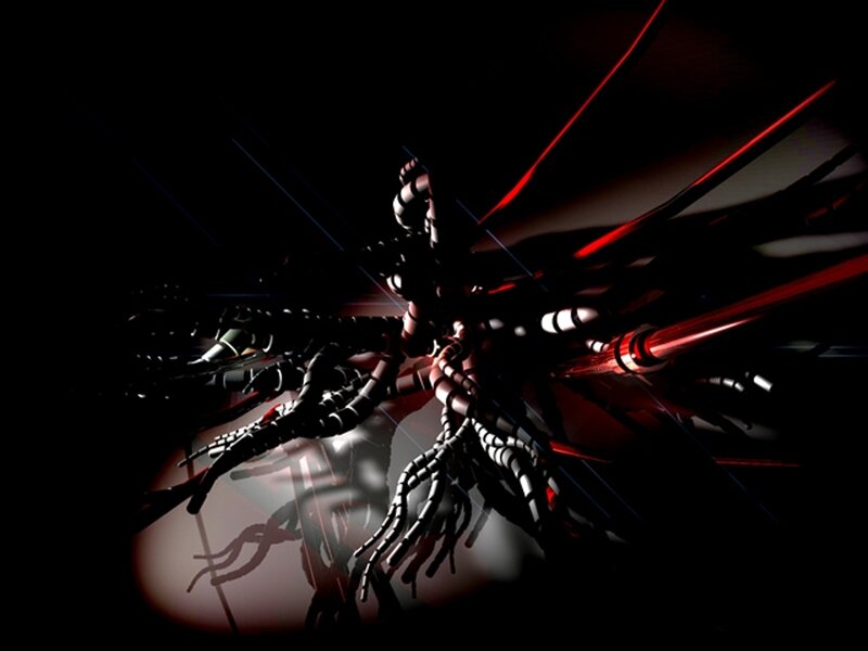Mechanical Insect Creature — Black, Dark, Digital Art, Red Lights