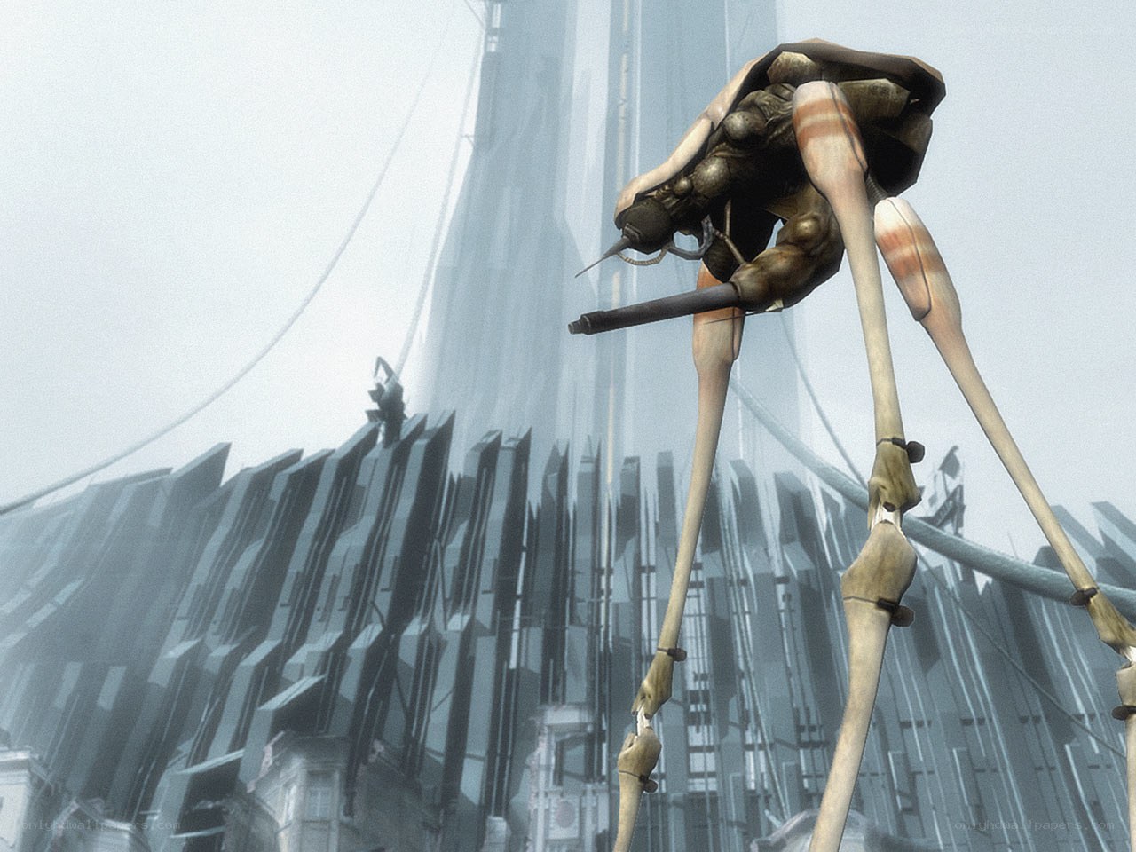 mechanical insect in futuristic city