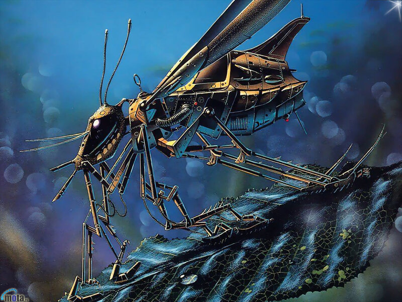 mechanical insect on leaf